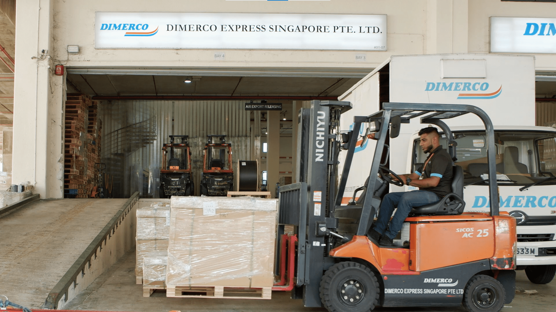 freight on trucks being transported to aircrafts