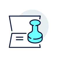 Dimerco logo of stamp and paper.