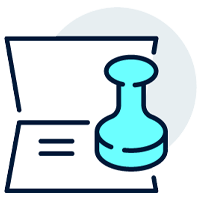 Dimerco logo of stamp and paper.