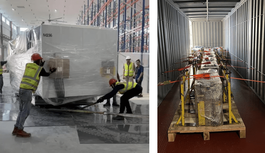 freight on trucks being transported to aircrafts